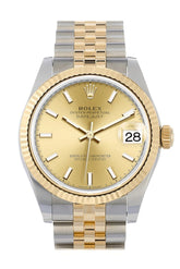 Rolex Datejust 31 Champagne Dial Fluted Bezel 18K Yellow Gold Two Tone Jubilee Watch 278273